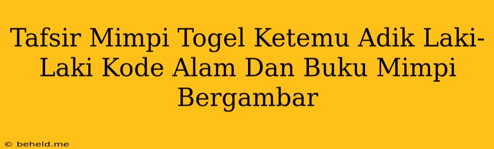 Tafsir Mimpi Togel Ketemu Adik Laki-Laki Kode Alam Dan Buku Mimpi Bergambar